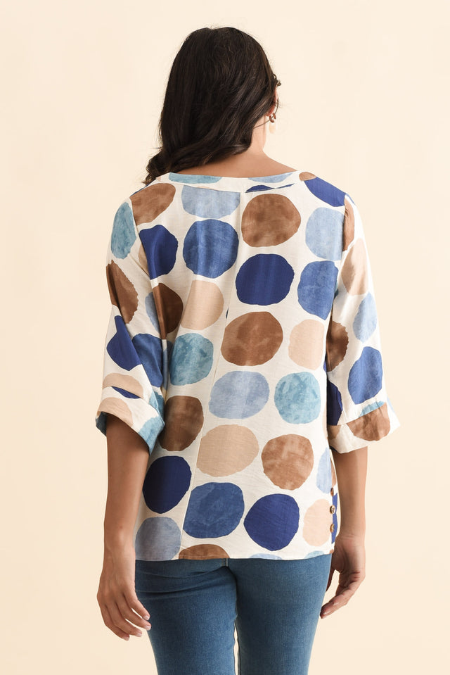 Maddox Navy Spot Cotton Blend Top,Brunette model,alt text|model:Brontie image 5