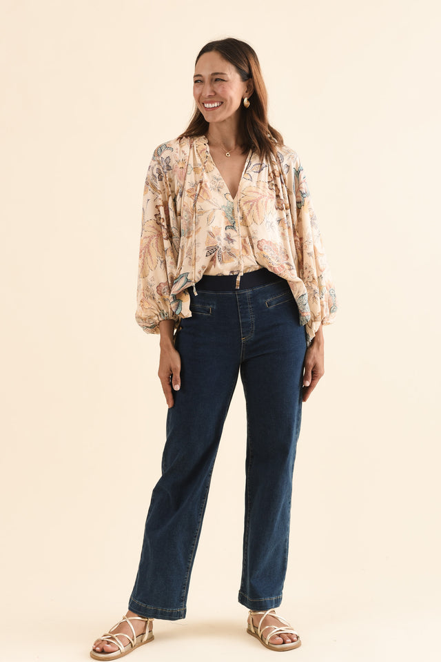 Maddy Dark Blue Straight Leg Jeans,Full Body,Brunette model,alt text|model:Cara image 4