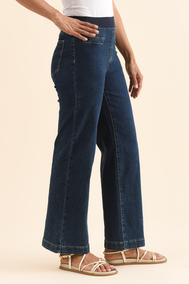 Maddy Dark Blue Straight Leg Jeans,Side,Brunette model,alt text|model:Cara image 5