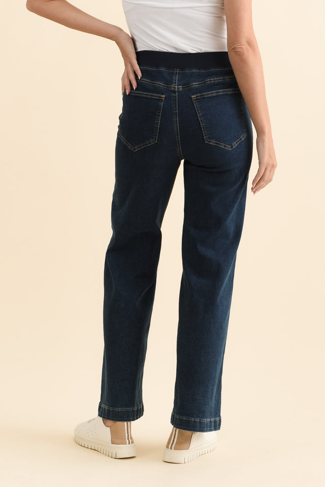 Maddy Dark Blue Straight Leg Jeans,Brunette model,alt text|model:MJ image 6