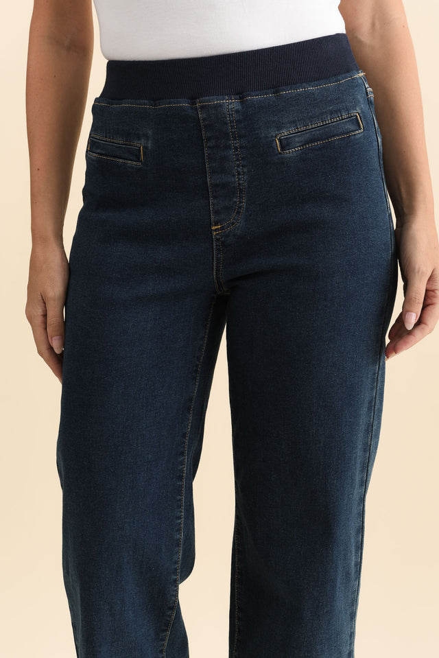 Maddy Dark Blue Straight Leg Jeans,Brunette model,alt text|model:MJ image 7