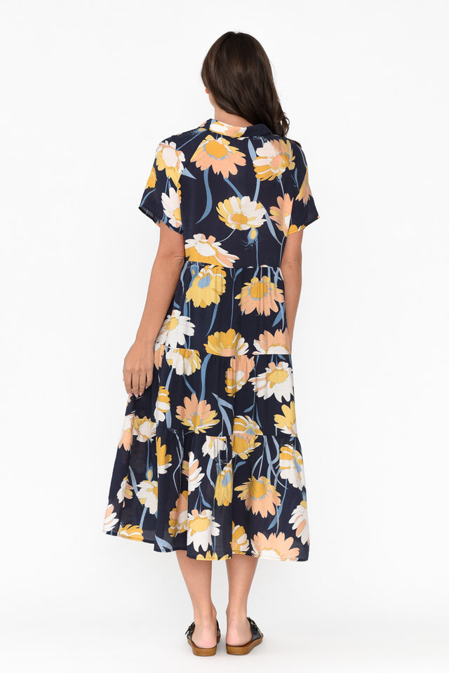 Maelle Navy Flower Cotton Tier Dress