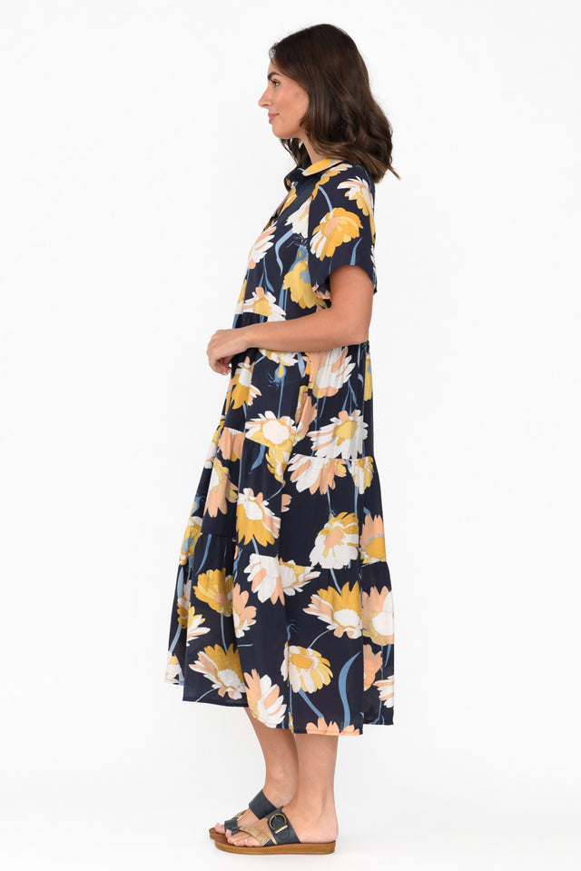 Maelle Navy Flower Cotton Tier Dress