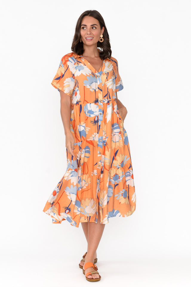 Maelle Orange Flower Cotton Tier Dress image 2