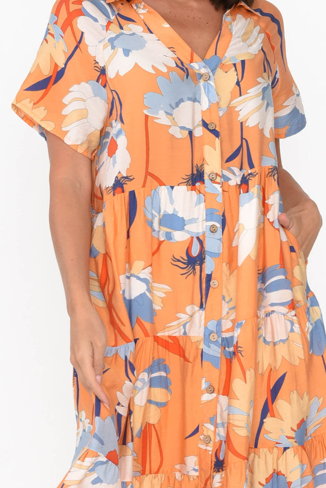 Maelle Orange Flower Cotton Tier Dress image 3
