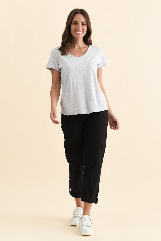 Maggie Grey Cotton Vee Tee,Brunette model,alt text|model:MJ image 8