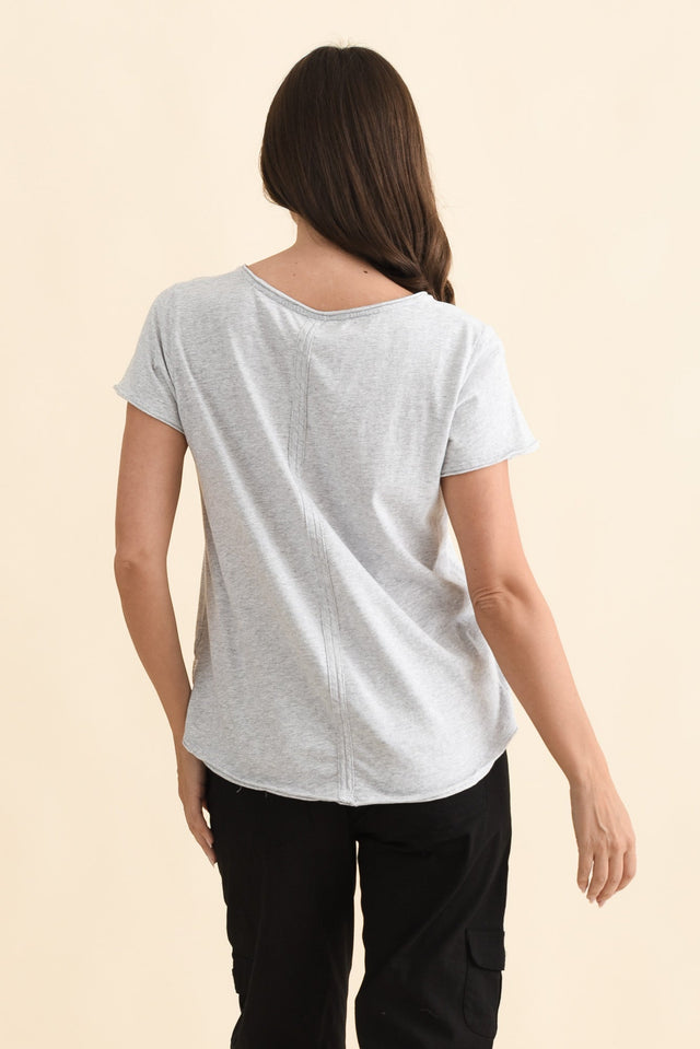 Maggie Grey Cotton Vee Tee,Brunette model,alt text|model:MJ image 6