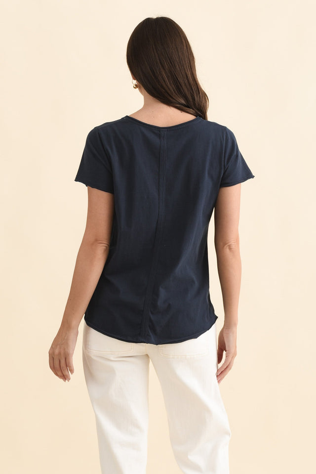 Maggie Navy Cotton Vee Tee,Brunette model,alt text|model:MJ image 6