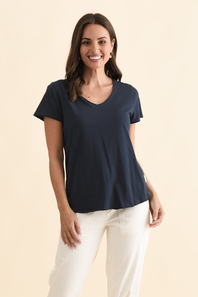 Maggie Navy Cotton Vee Tee,Lifestyle