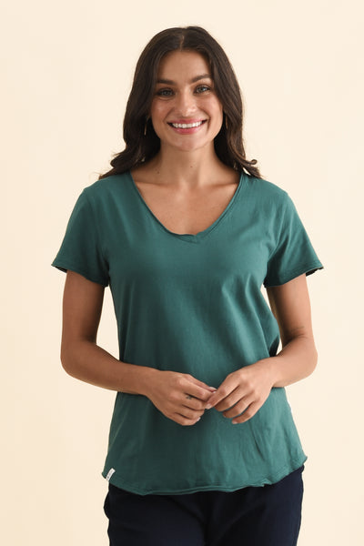 Maggie Teal Cotton Vee Tee - Blue Bungalow AU