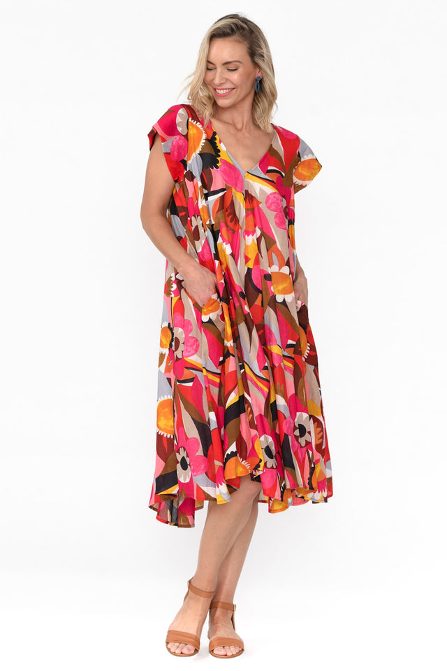 Maheno Pink Abstract Cotton Midi Dress image 2