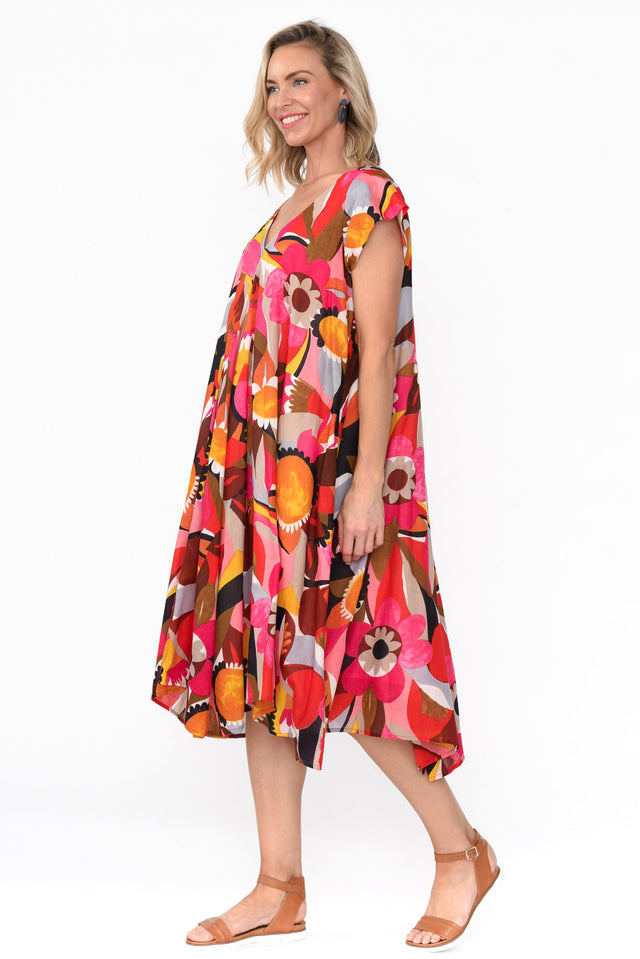 Maheno Pink Abstract Cotton Midi Dress image 3