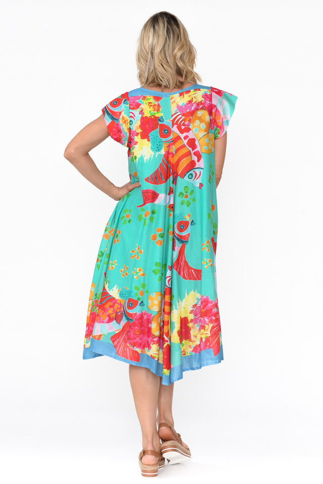 Maheno Teal Sea Cotton Midi Dress image 4