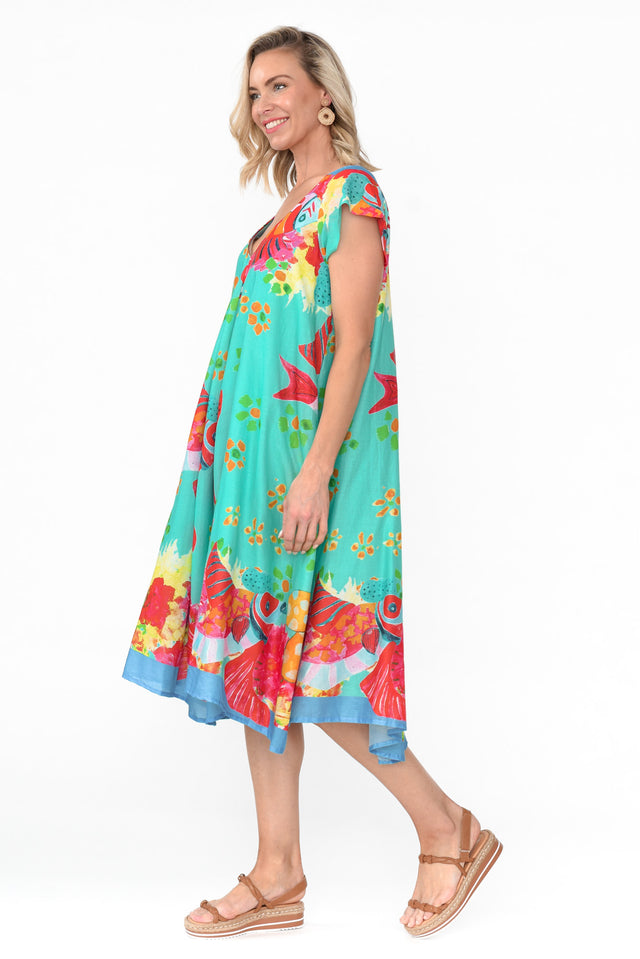 Maheno Teal Sea Cotton Midi Dress image 3