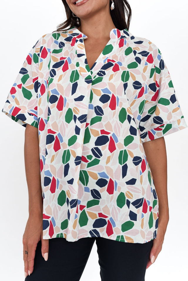 Maiana White Geo Cotton Top