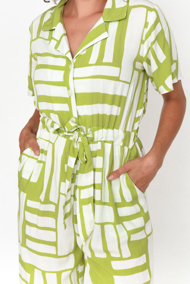 Malachi Green Abstract Shirt Jumpsuit image 6