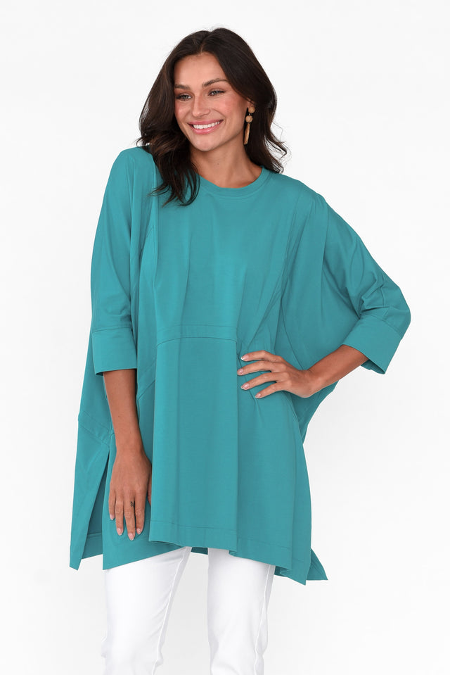 Malani Aqua Cotton Tunic neckline_Round  alt text|model:Brontie;wearing:One Size image 1