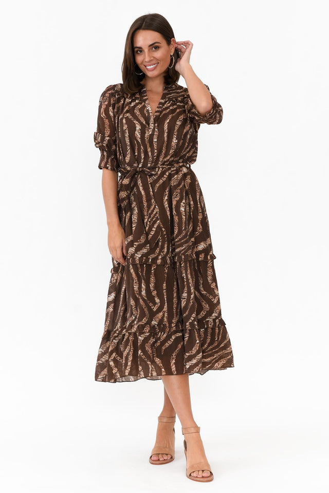 Malcolm Brown Leopard Frill Dress