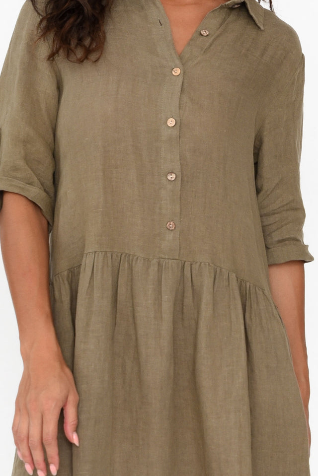 Malia Khaki Linen Shirt Dress
