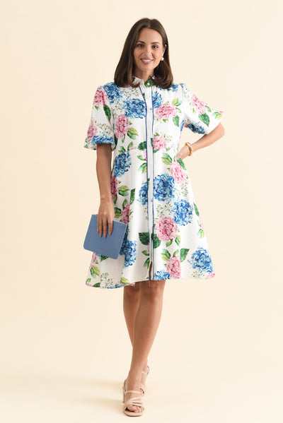Malia White Flower Linen Cotton Dress