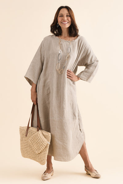 Malik Natural Linen Frayed Dress