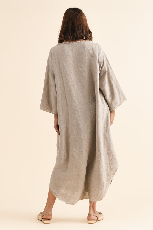 Malik Natural Linen Frayed Dress,Back,Brunette model,alt text|model:Cara image 4