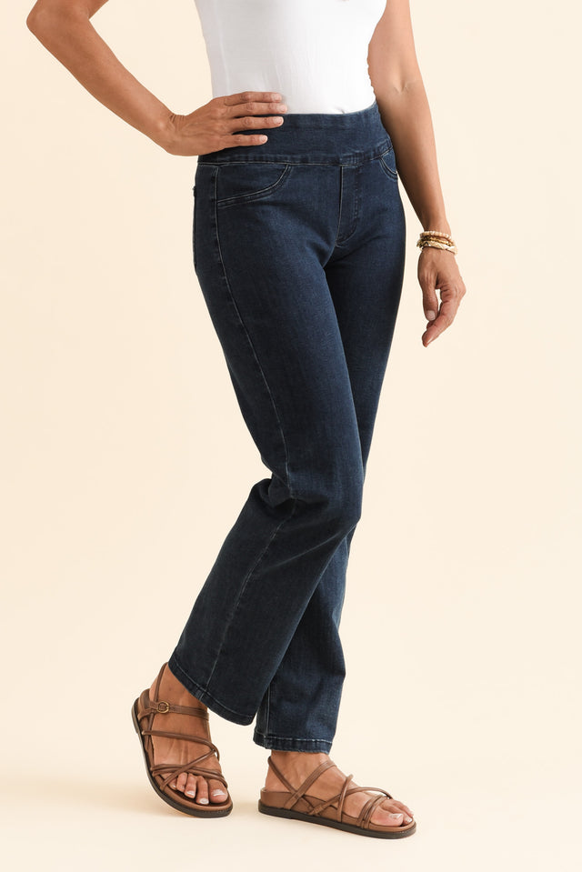 Mallory Dark Denim Stretch Jeans,Brunette model,alt text|model:Cara image 5