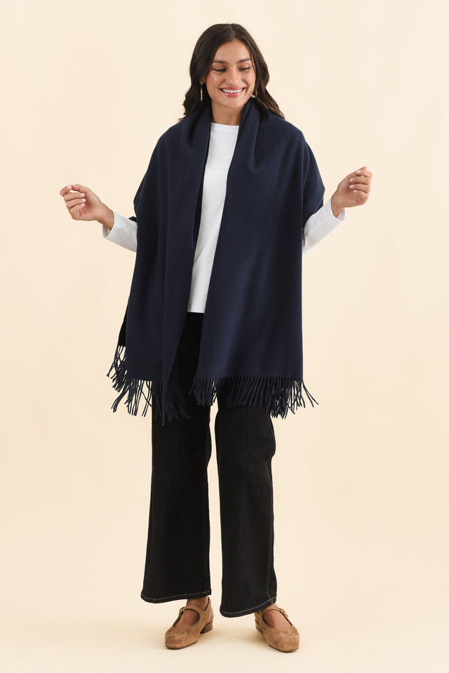 Malone Navy Wool Blend Scarf