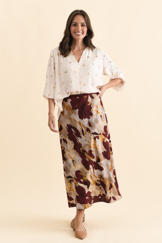 Scout Burgundy Abstract Maxi Skirt,Brunette model,alt text|model:MJ image 8