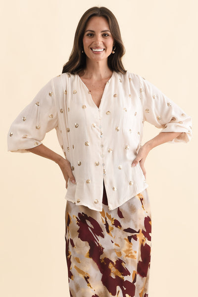 Mana Ivory Spot Sequin Top