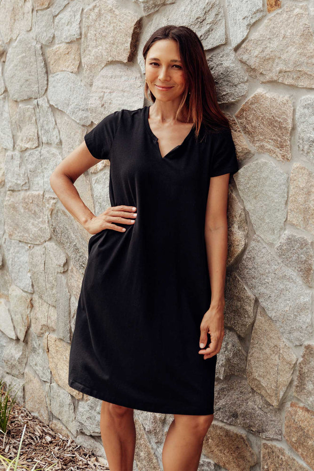Mandy Black Cotton Tee Dress,Lifestyle image 1