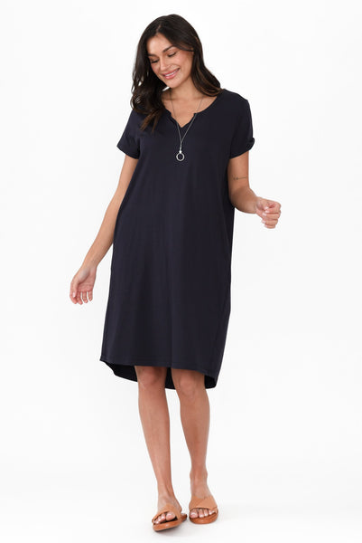 The Luxe Cotton Tee Dress - Navy
