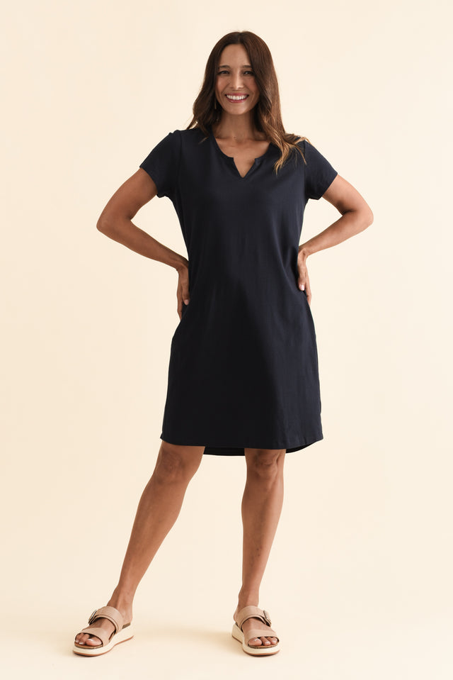 Mandy Navy Cotton Tee Dress,Brunette model,alt text|model:Cara image 9