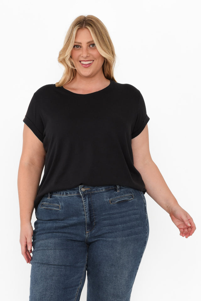 Manly Black Cotton Tee,Blonde model,plus-size,curve-basics,curve-tops,plus-size-cotton-tops,plus-size-basic-tops,alt text|model:Caitlin image 9