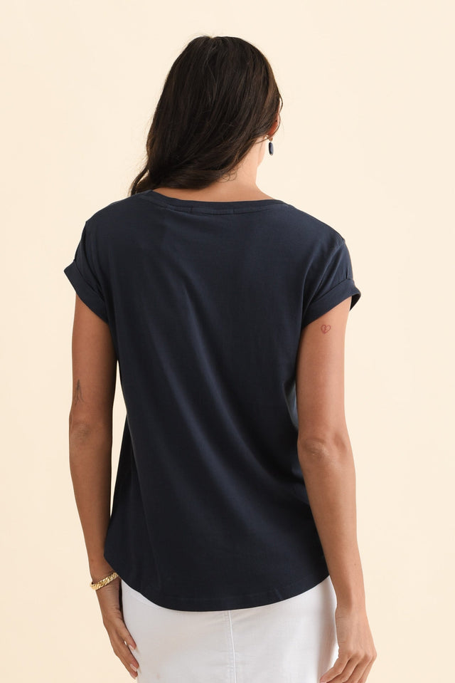 Manly Navy Cotton Tee,Brunette model,alt text|model:Brontie image 6