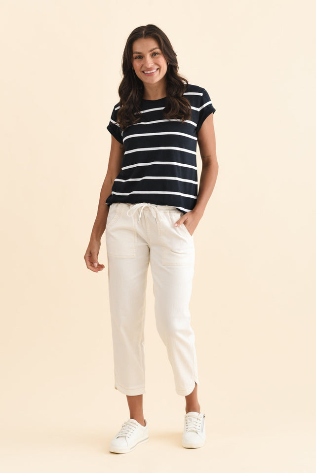 Manly Navy Stripe Cotton Tee,Brunette model,alt text|model:Brontie image 8