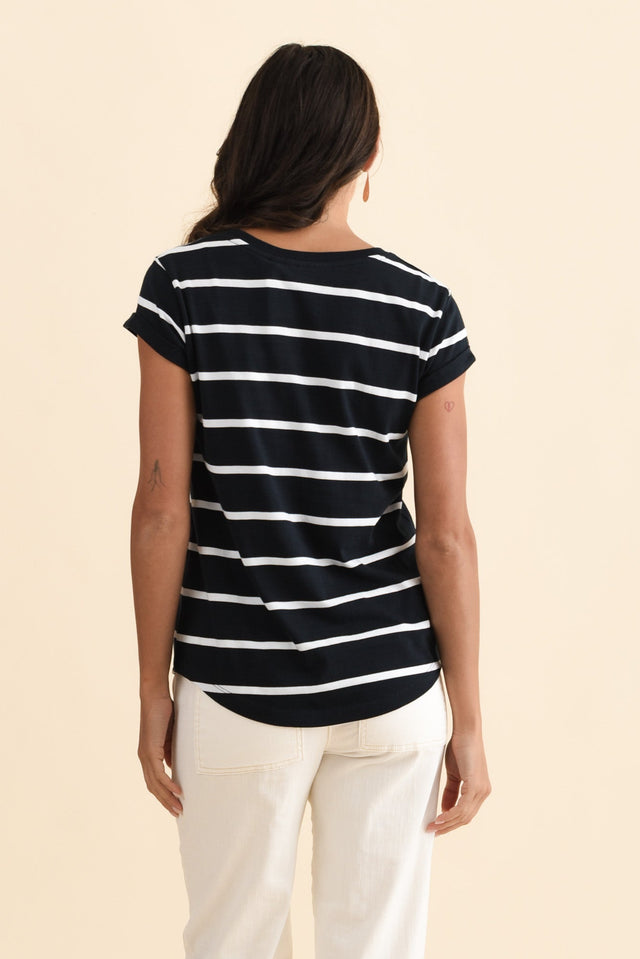 Manly Navy Stripe Cotton Tee,Brunette model,alt text|model:Brontie image 6