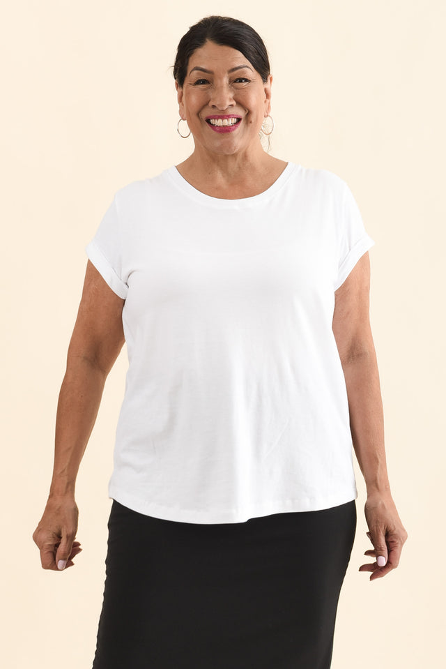 Manly White Cotton Tee,Front,Brunette model,alt text|model:Pilita image 11
