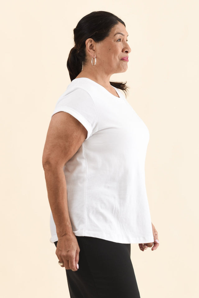 Manly White Cotton Tee,Side,Brunette model,alt text|model:Pilita image 13