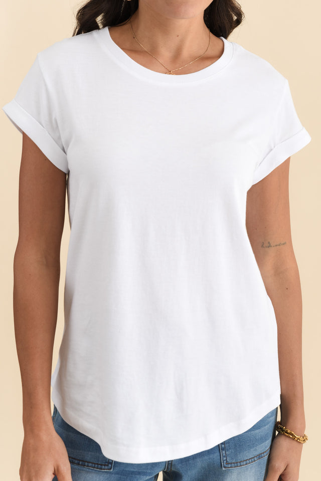 Manly White Cotton Tee,Brunette model,alt text|model:Brontie image 9