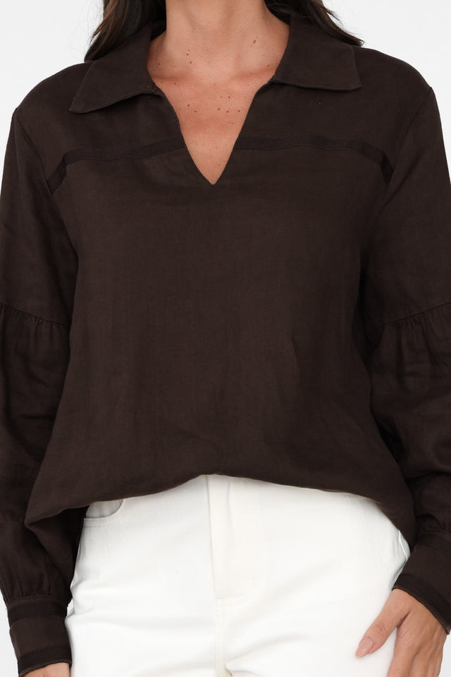 Milicent Chocolate Linen Collared Shirt image 7