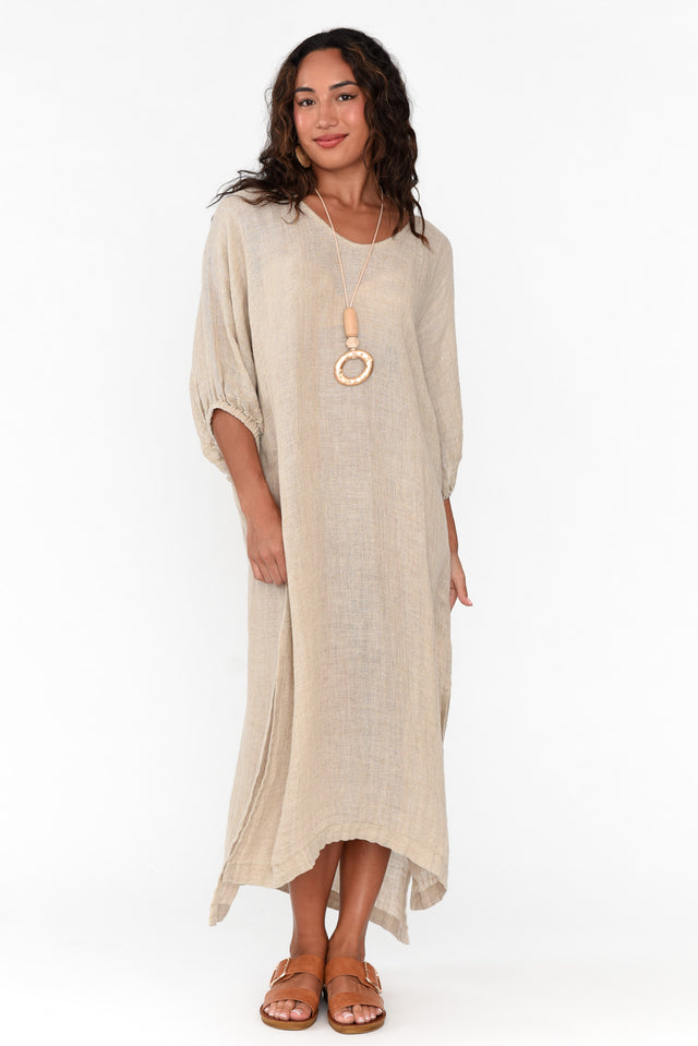 Marcel Natural Linen Dress,Brunette model,alt text|model:Demi image 2