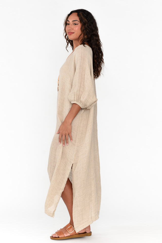 Marcel Natural Linen Dress,Brunette model,alt text|model:Demi image 3