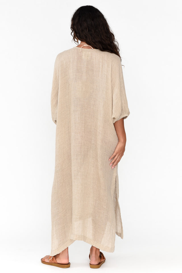 Marcel Natural Linen Dress,Brunette model,alt text|model:Demi image 4