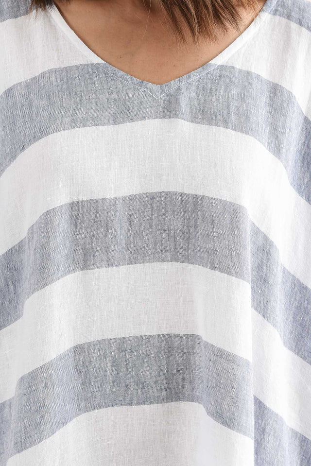 Marcel Steel Stripe Linen Dress,Detail,Brunette model,alt text|model:Cara image 5