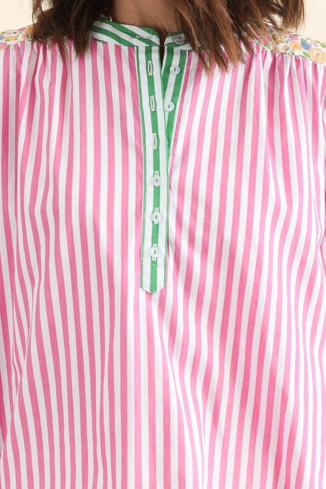 Maria Pink Stripe Cotton Blouse,Detail,Brunette model,alt text|model:Cara image 5