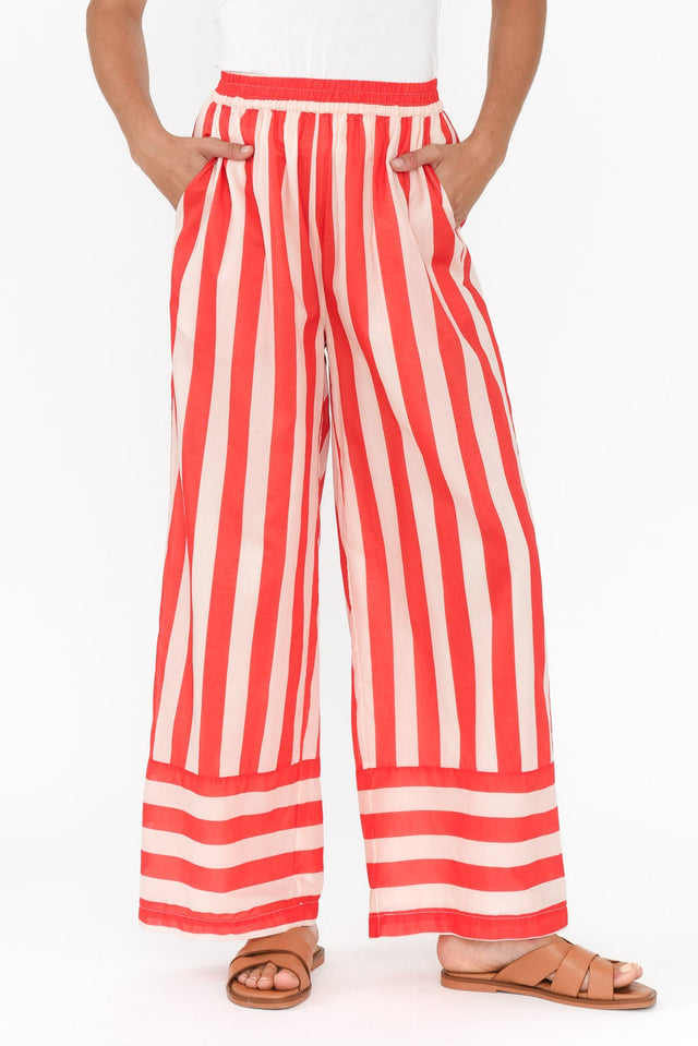 Mariah Red Stripe Cotton Pants,Brunette model,alt text|model:Johanna