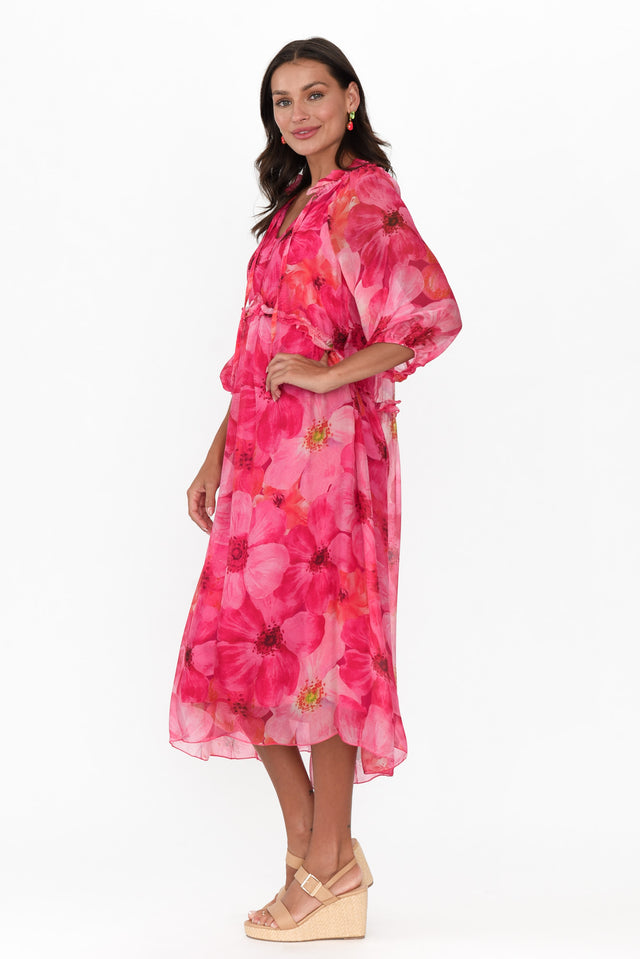 Maribel Fuchsia Floral Silk Dress image 3