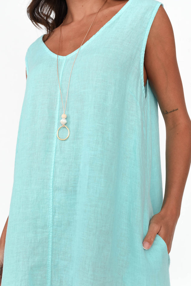 Marica Blue Linen Sleeveless Dress