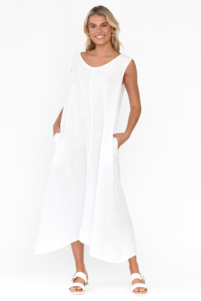 Marica White Linen Sleeveless Dress